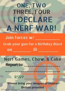 Free Nerf War Invitations