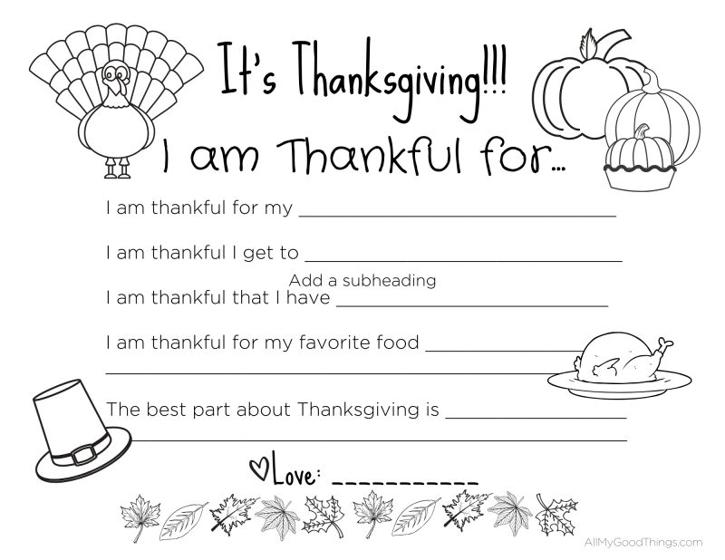 FREE Printable Thanksgiving Placemats for the Kids All My Good Things
